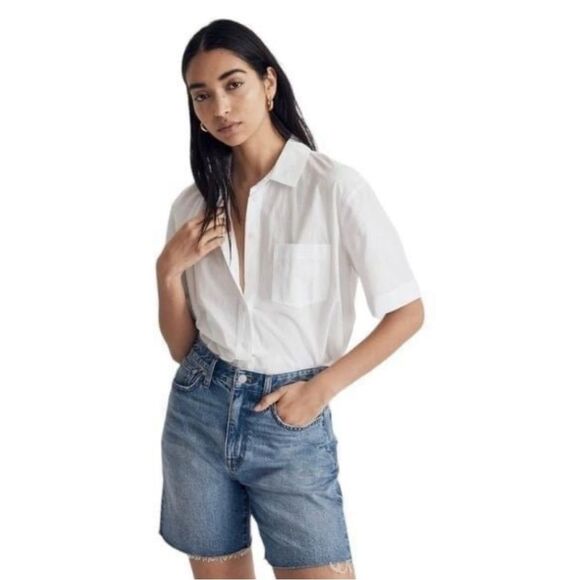 Madewell Tops - Madewell Signature Poplin Short Sleeve Button Down Shirt Size Small Cotton